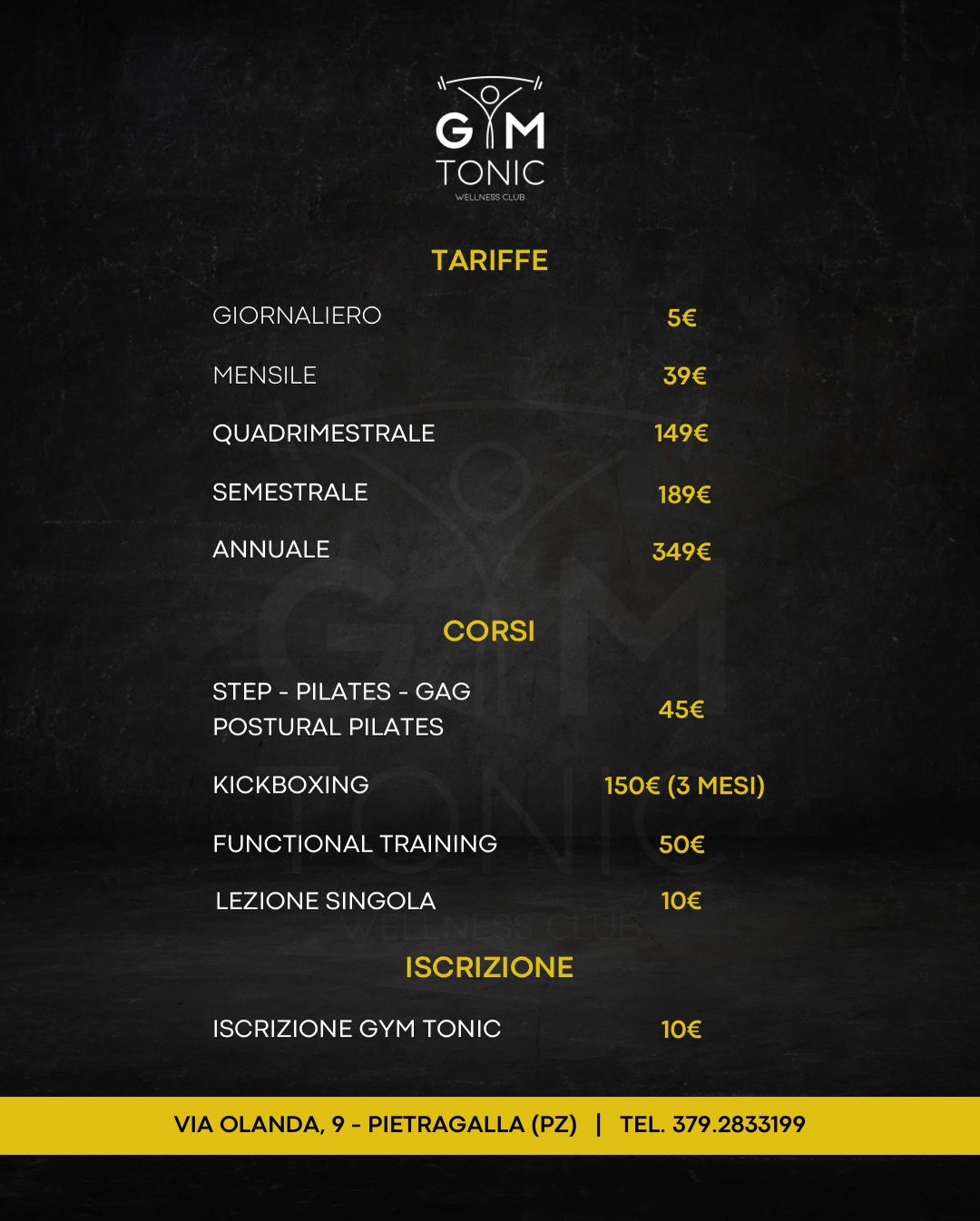 Tariffe e pacchetti Gym Tonic
